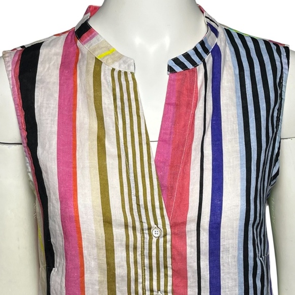 Vilagallo Linen Sleeveless Top Size Large (44) Women Multicolor Stripe Button Up - Picture 2 of 7